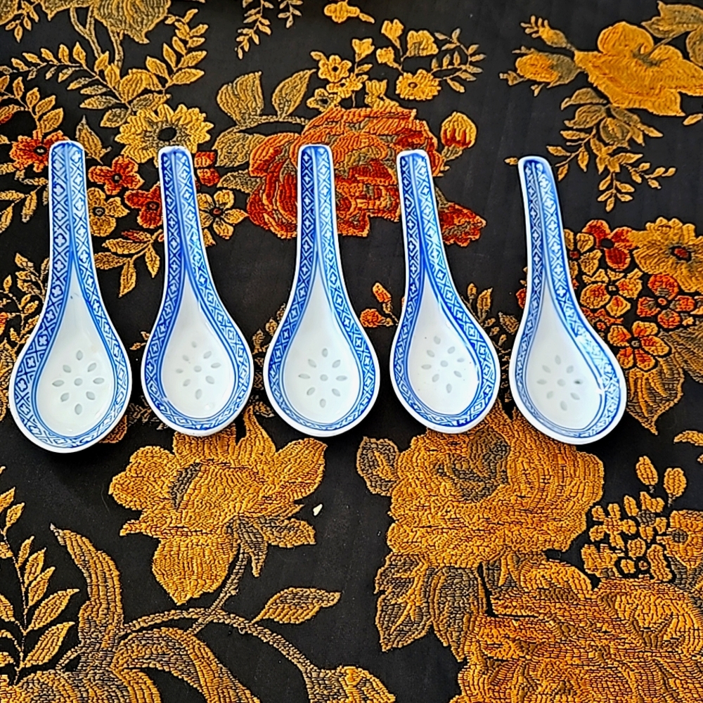 Blue and white ceramic spoons